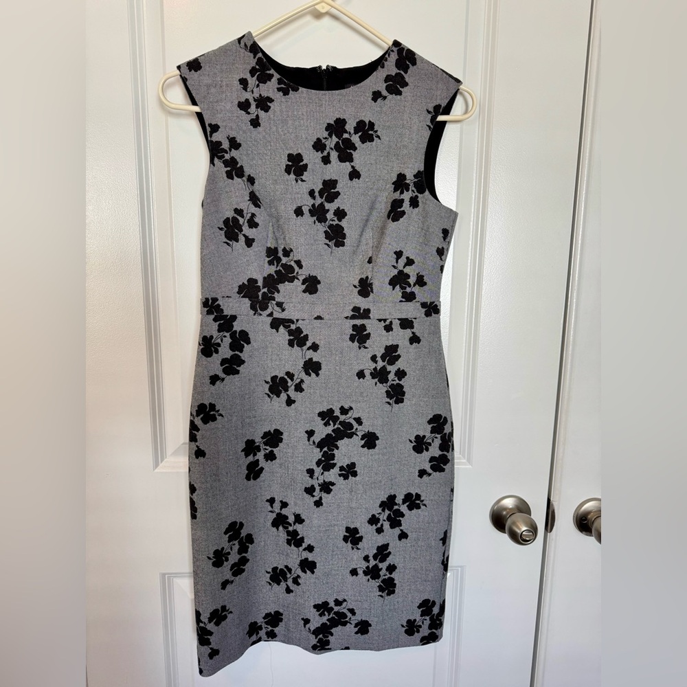 Ann Taylor Black Floral on Gray Dress